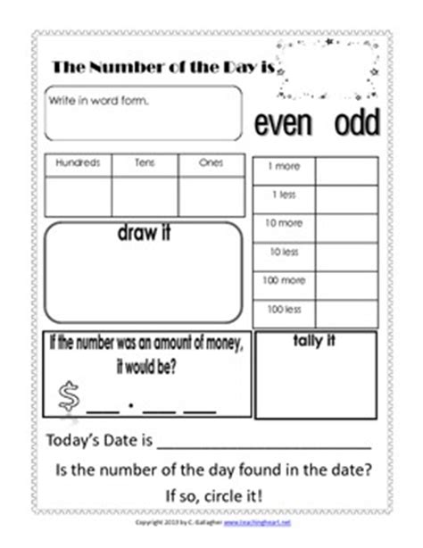 Number of the Day Worksheet FREE by Teaching Heart Colleen Gallagher